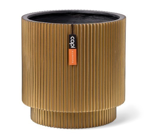 GVGB882 VASE CYLINDER GROOVE 34X35 BLACK GOLD